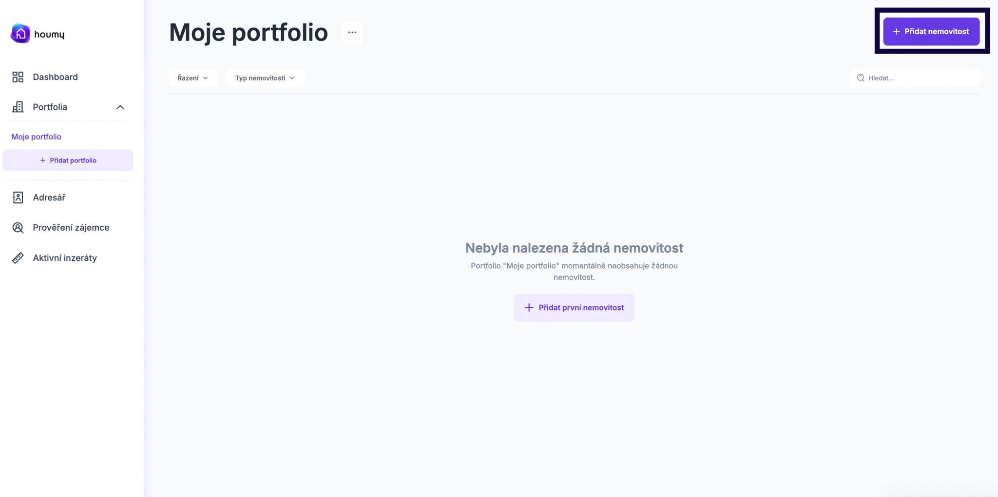 Přidat nemovitost z detailu portfolia